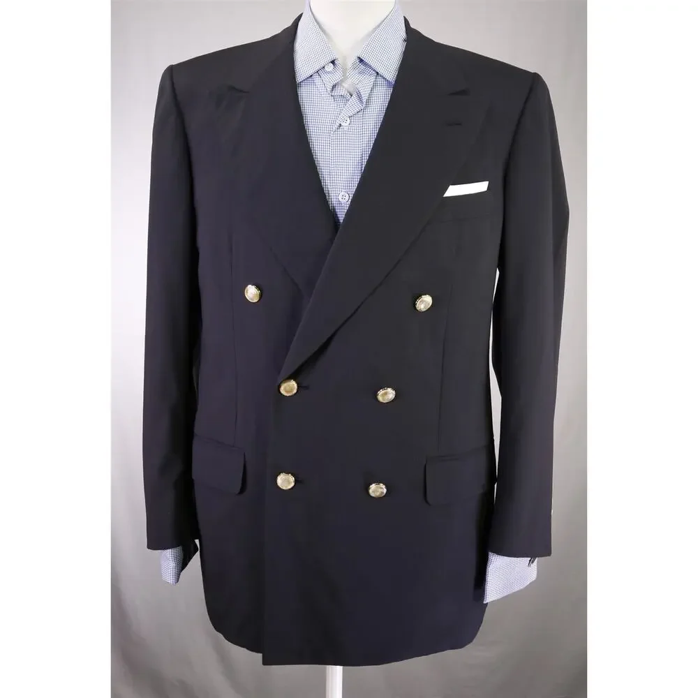 Tincati Milano Saint Andrews Black Double Breasted Gold Button Wool Blazer 40R